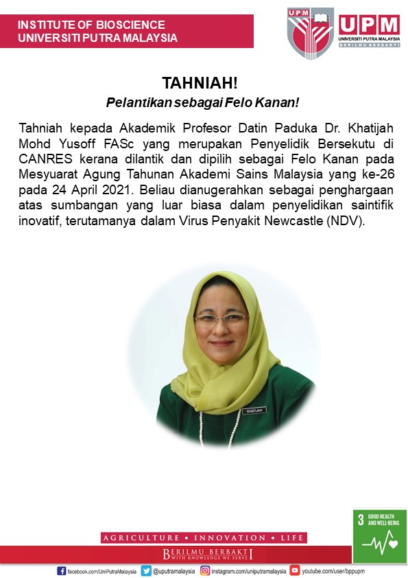 Pelantikan Sebagai Felo Kanan Profesor Datin Paduka Dr Khatijah Mohd Yusoff Universiti Putra Malaysia